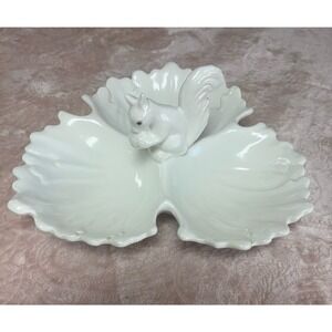 Vintage GBC white appetizer candy dish with squirrel and leaves made in Italy